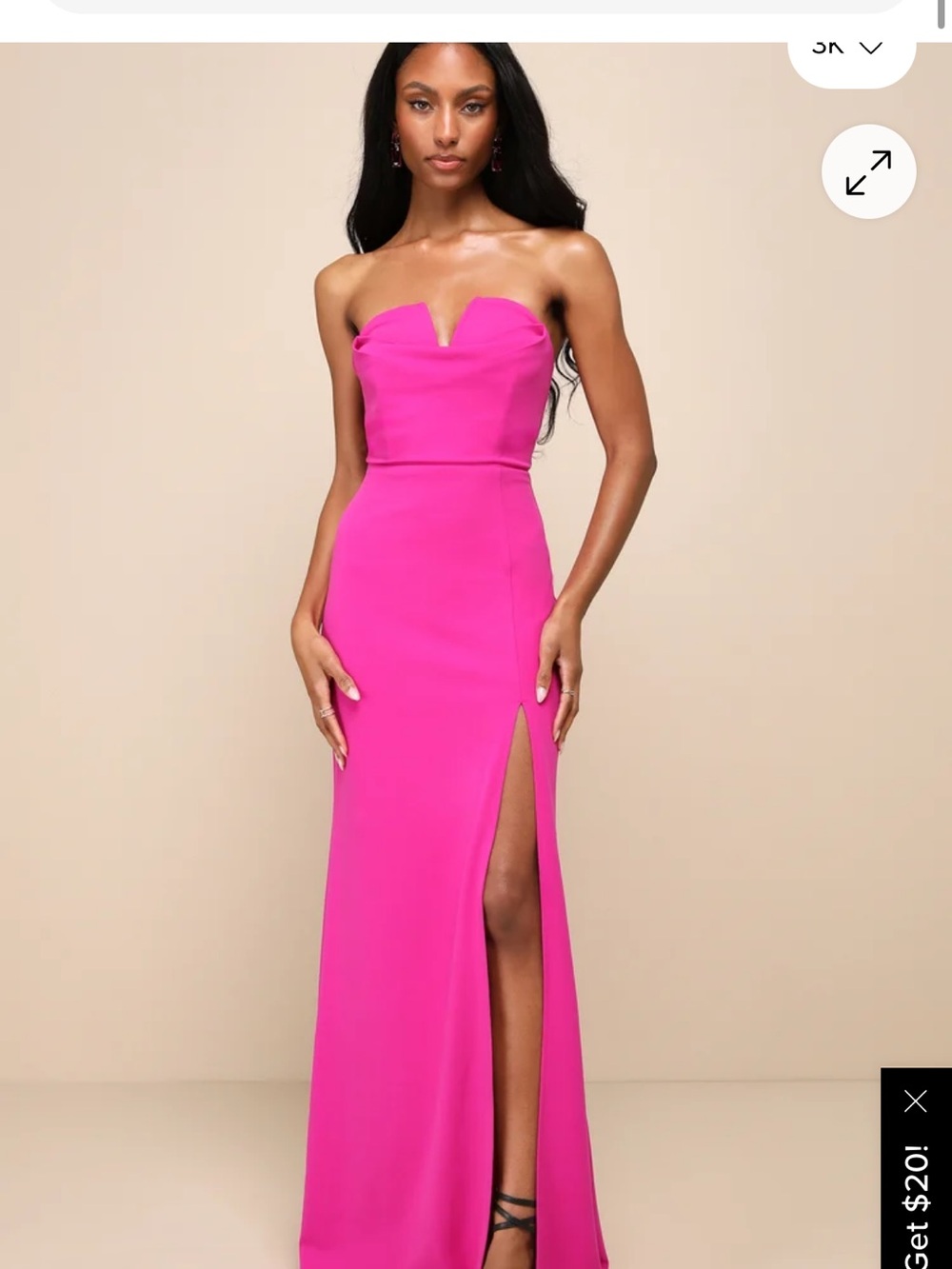 Lulu's Strapless Hot Pink Column Gown with Front Slit
